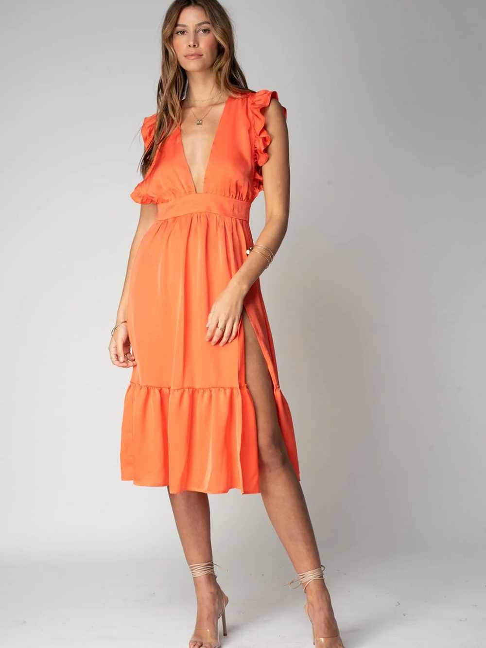The Jessie Midi Dress in Orange